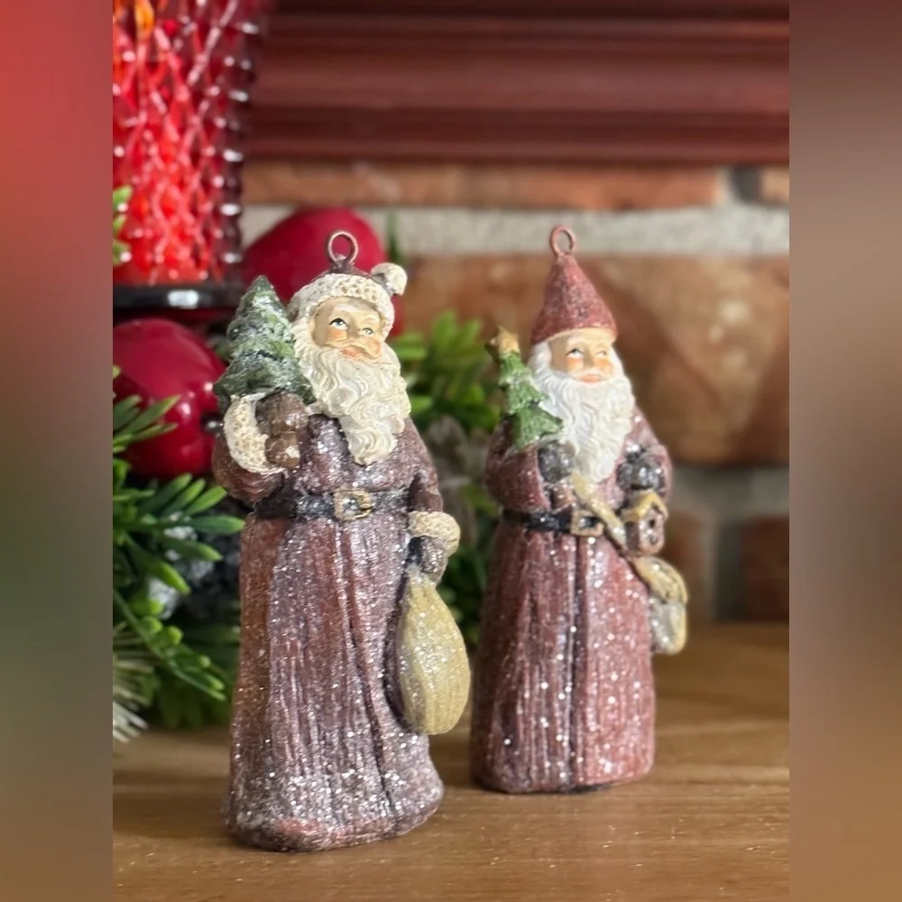 Vintage 1988 Santa Clause Sparkle Holiday Hand Painted Christmas Ornaments
